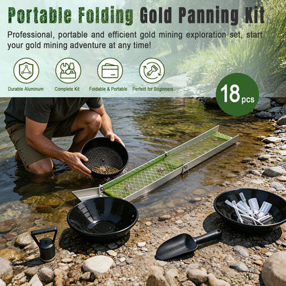 18pc Gold Panning Kit with Mini Folding Sluice Box, Complete Black