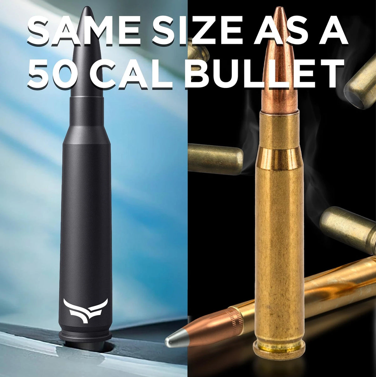 50 Cal Badass Bullet Antenna® Fits Chevy Silverado & GMC Sierra Truck Black