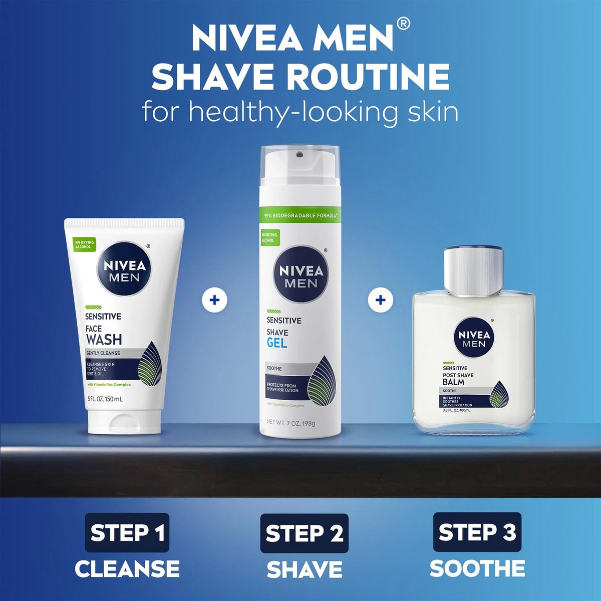 NIVEA MEN Sensitive Shave Gel, Shaving Gel for Men 7 Ounce (Pack of 3), WHITE