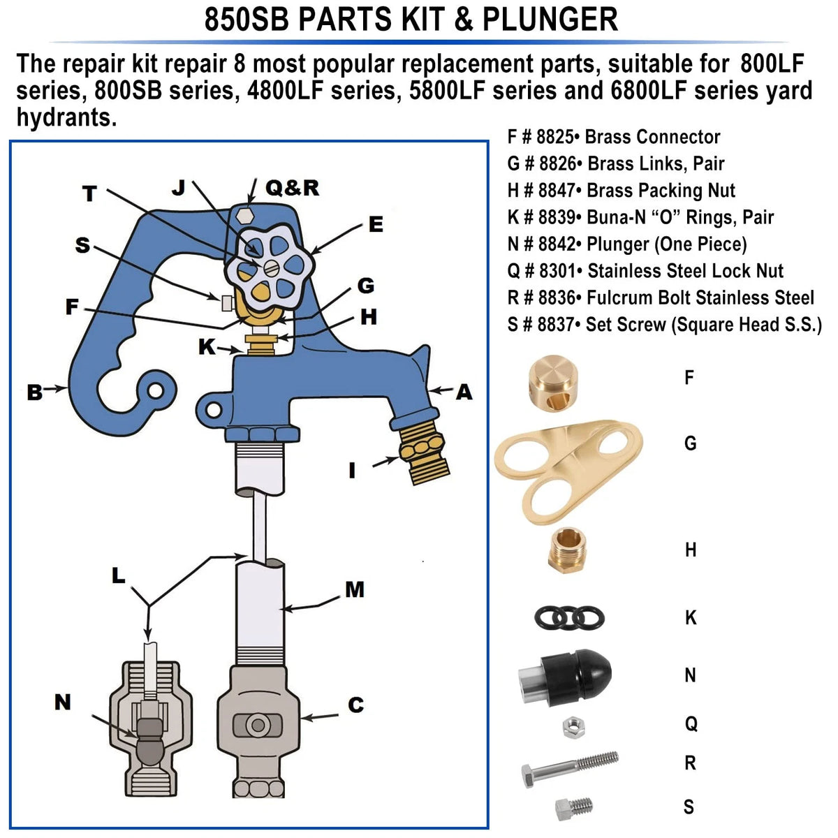 850 Sb Parts Kit Yard Water Hydrant Repair Rebuild & 8842 Plunger Black