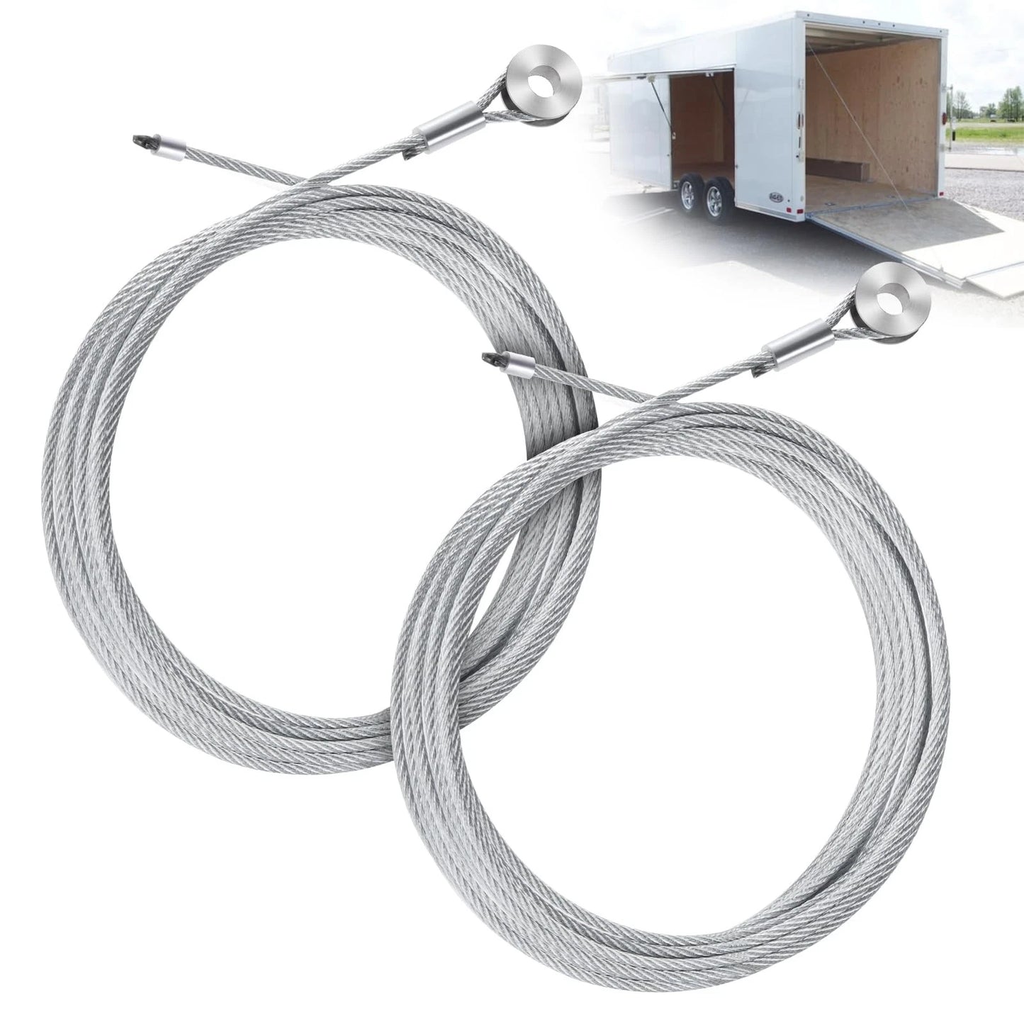 2pcs Garage Door Cable Enclosed Cargo Trailer Ramp 150'', Silvery