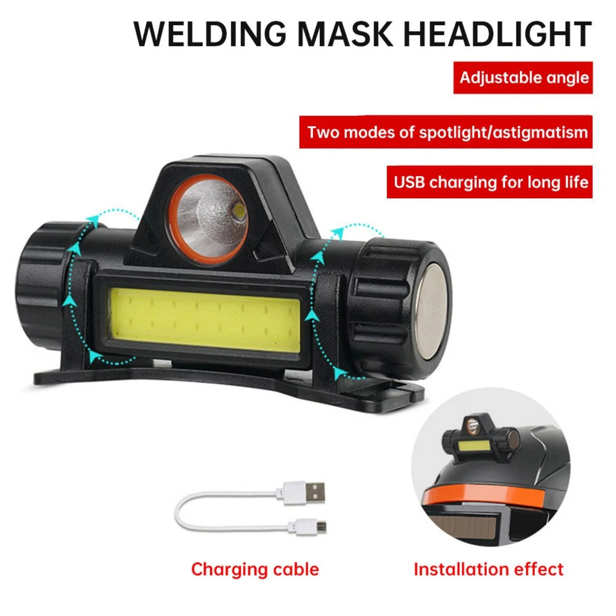 Replacement Automatic Dimming Headlight For Welding Helmet USB Rechargeable