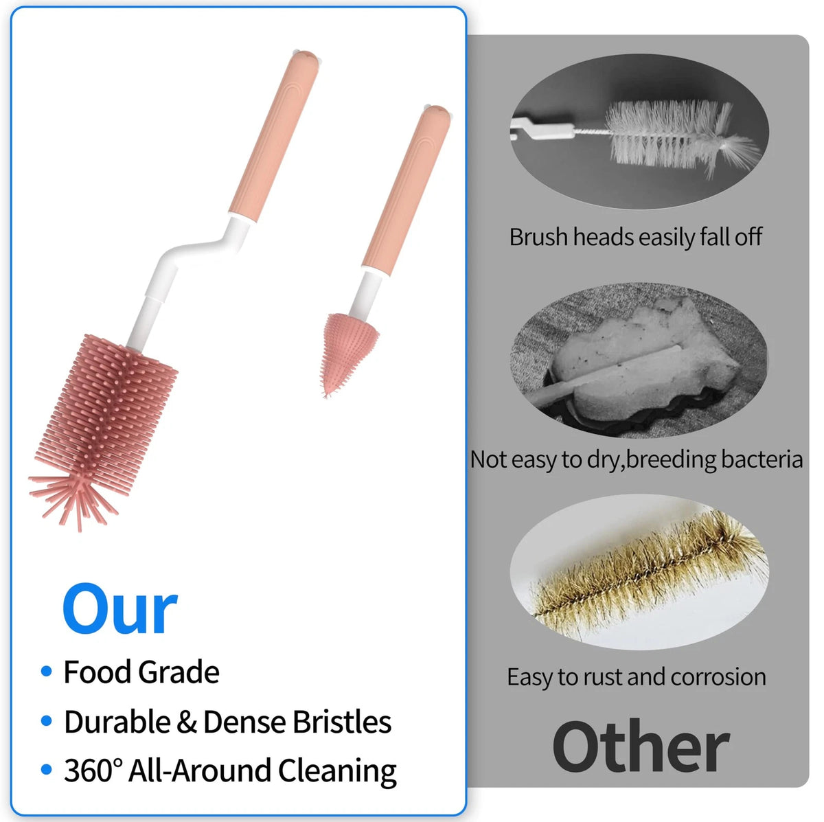 Travel Baby Bottle Drying Rack with Brush,Nipple Brush,Straw Pink