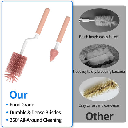 Travel Baby Bottle Drying Rack with Brush,Nipple Brush,Straw Pink