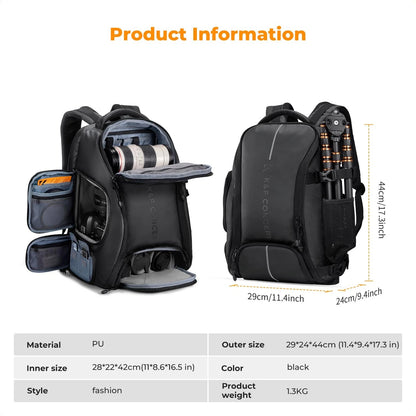 K&F CONCEPT Camera Backpack,25L Large Capacity Bag 25L, 02-all-black