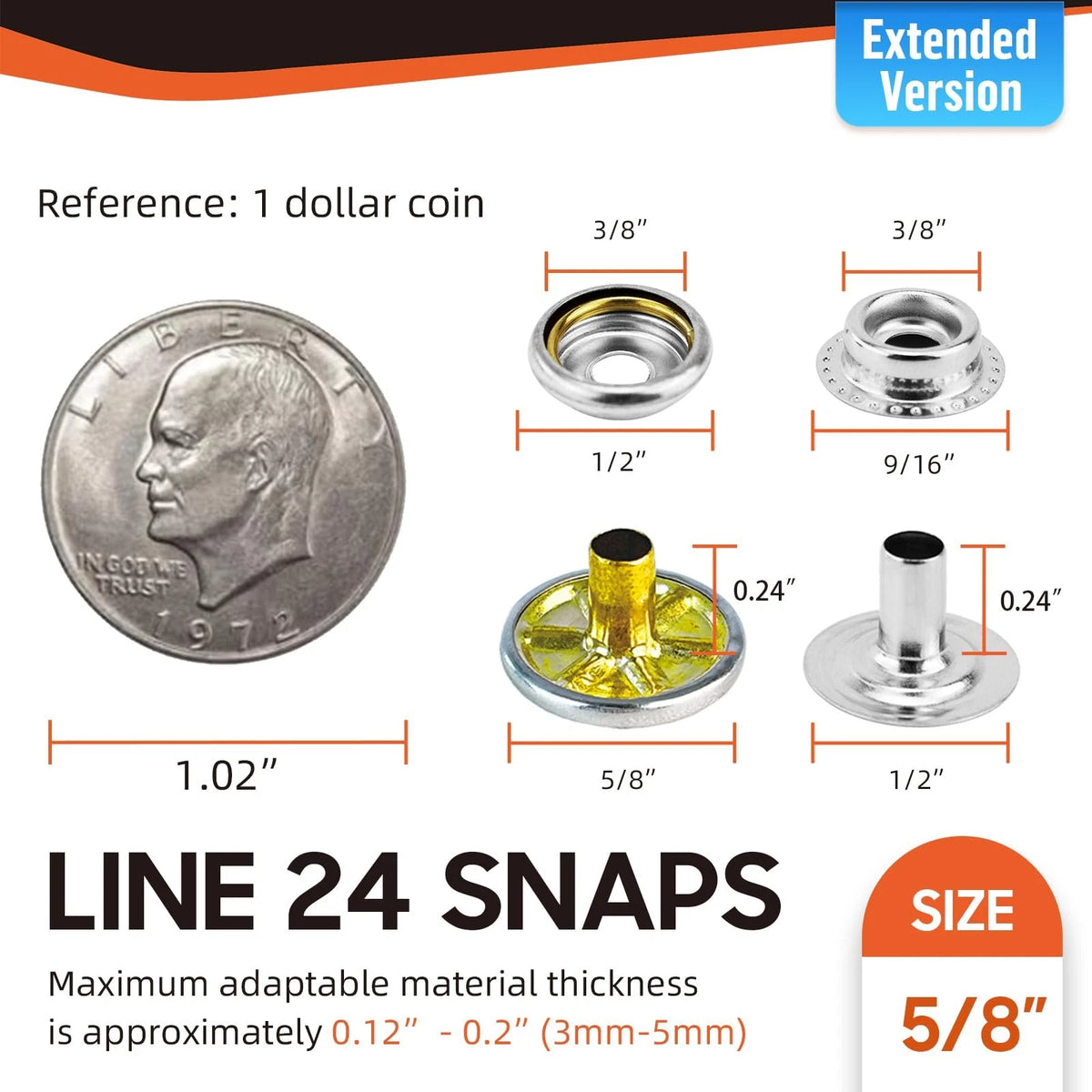 Hapden 140 Pcs Extended Version Canvas Snaps Kit, Heavy 6MM, Silver-regular