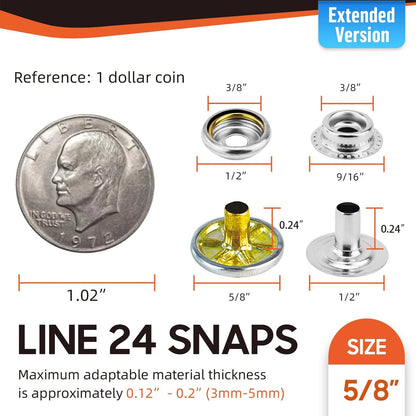 Hapden 140 Pcs Extended Version Canvas Snaps Kit, Heavy 6MM, Silver-regular