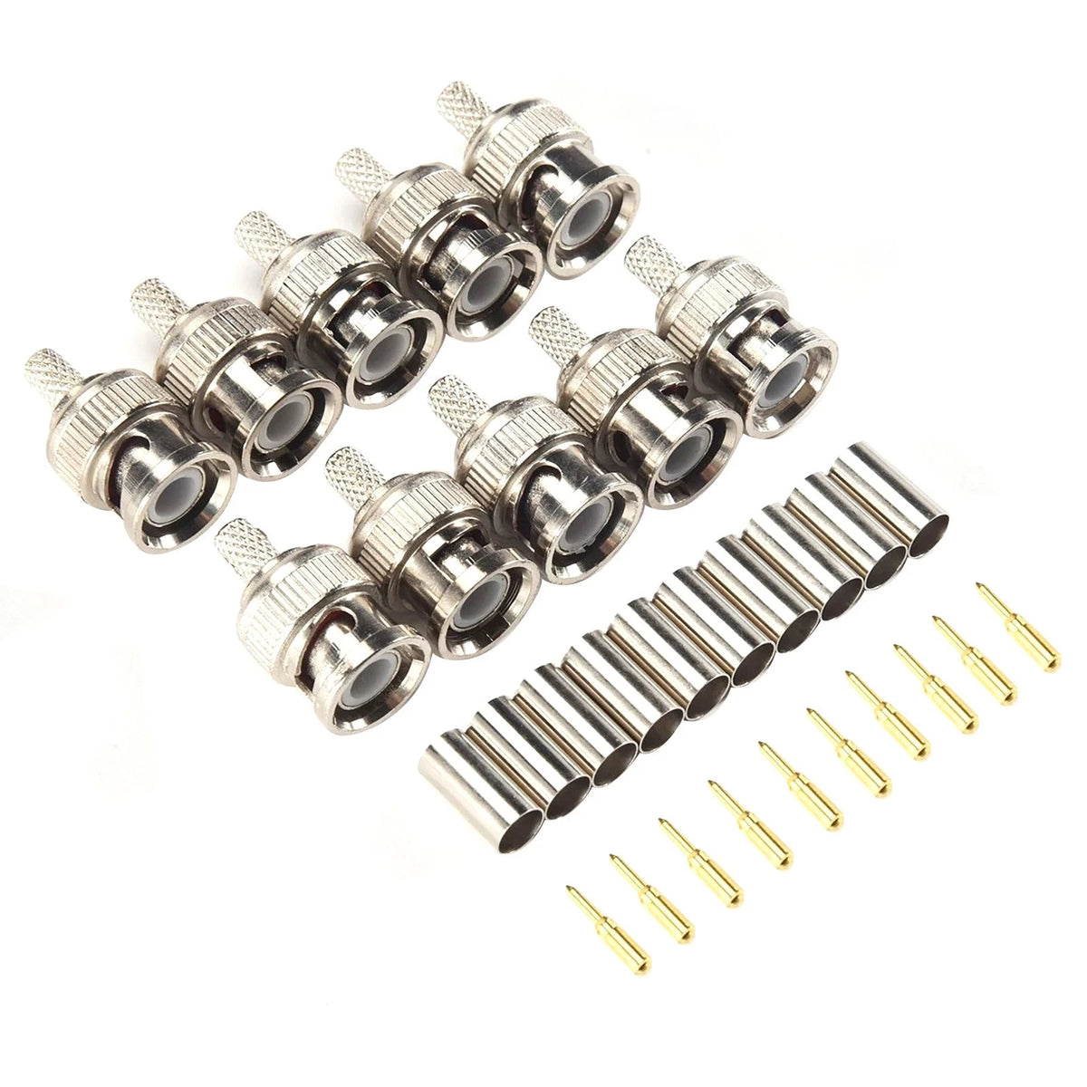 Nickel Plated BNC Male Crimp 10 Units 50 Ohm RG58 Test Leads Cables w/ Lug