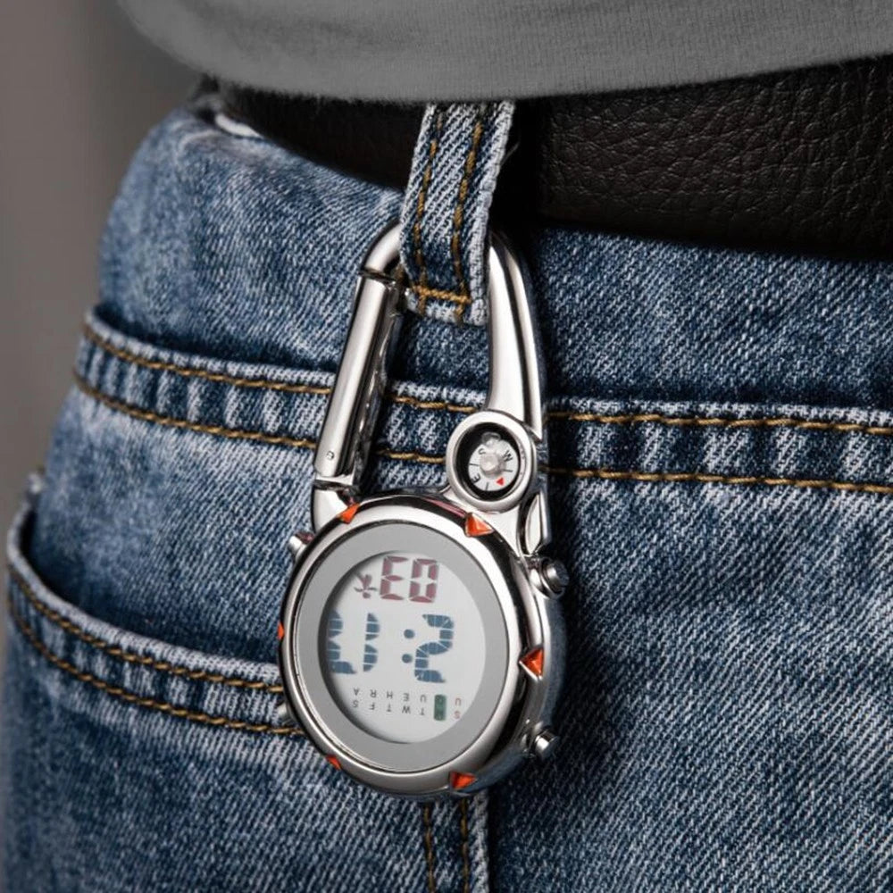 Backpack Clip On Band Carabiner Digital Sports Luminous Watch For Hikers F