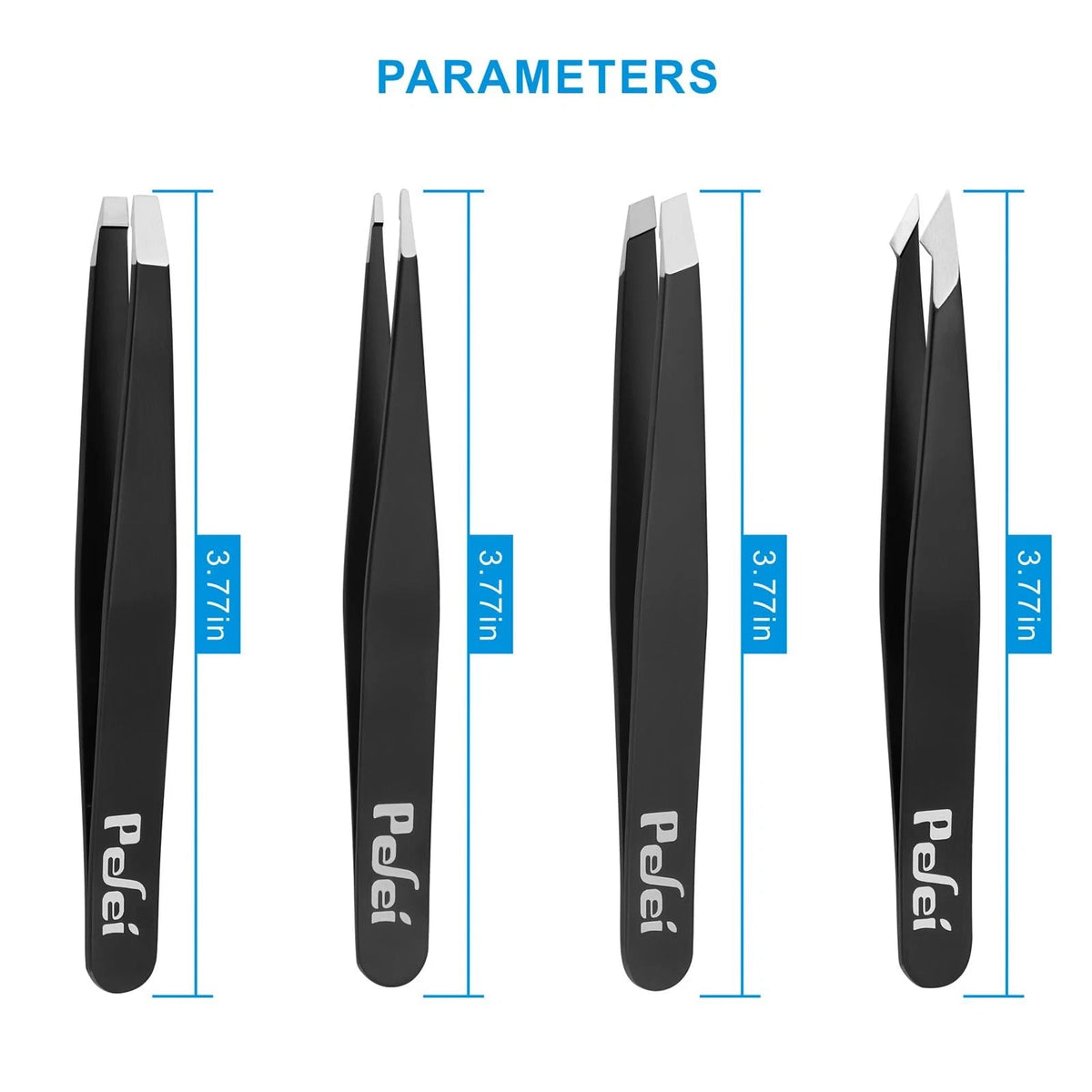 Pefei Tweezers Set - Professional Stainless Steel 4 Piece set, Black