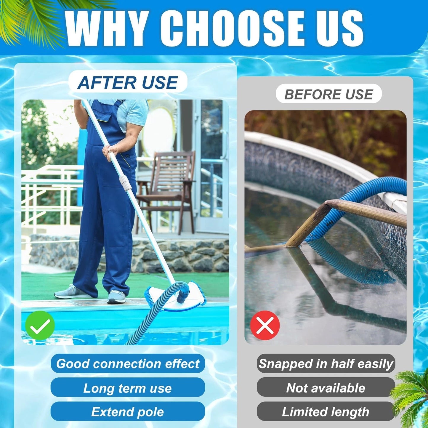 RattanView 4 Pcs Pool Telescopic Pole White External Cam white