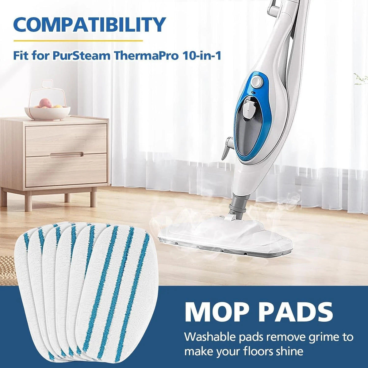 LINNIW 6 Pack Replacement Steam Mop Pads Compatible for of 6, PAD 6
