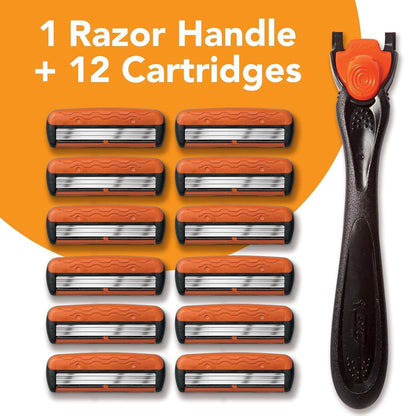 BIC Comfort 3 Men's Refillable 3 Blade 12 Count (Pack of 1), Black/Orange