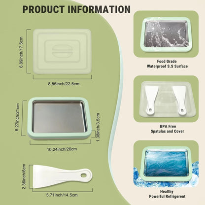 Rolled Ice Cream Maker Tray SUS 304 At Home DIY Instant Green