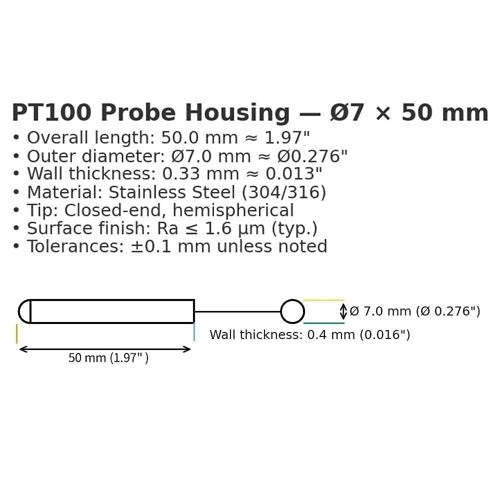 100PCS Stainless Steel Round Tip Temperature Probe Housing Case for PT100 &...