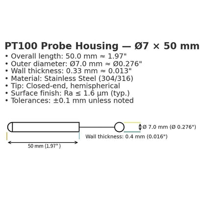 100PCS Stainless Steel Round Tip Temperature Probe Housing Case for PT100 &...
