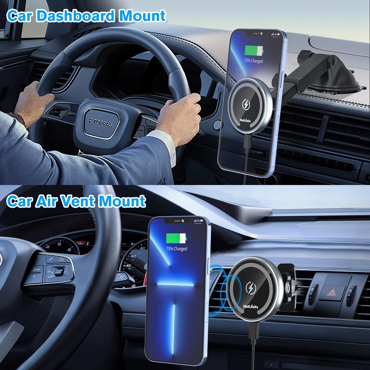 MAGJIEYX for MagSafe Car Mount Charger, Fast portable magsafe car mount, Gray