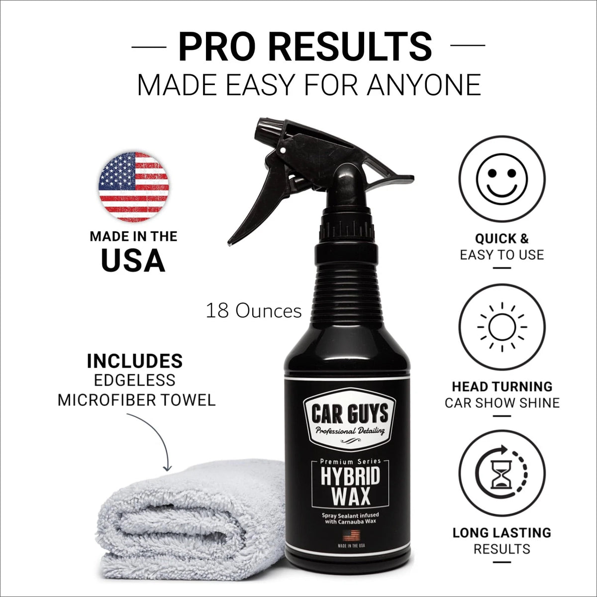 CAR GUYS Hybrid Spray Wax | Advanced Car – 18 oz Kit, No Color