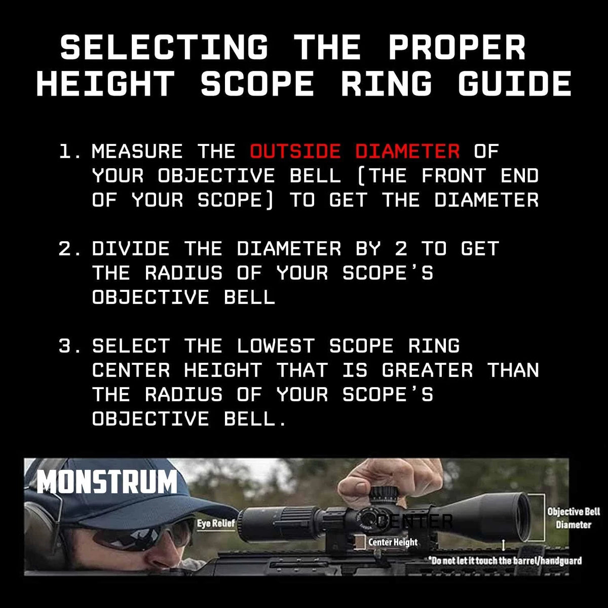 Monstrum Deadlock Series Scope Rings | 1 inch Diameter | 1.00" Center Black