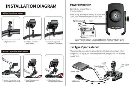 360° Rotation Type-C Quick Charger Motorcycle Holder Mount For 4-7" Phone