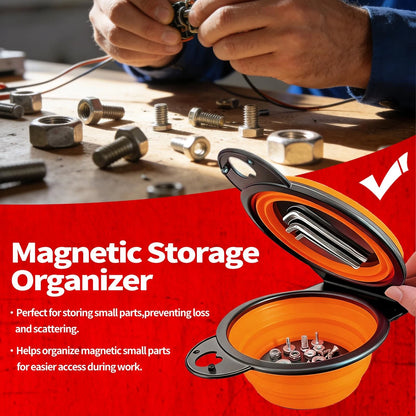 Collapsible Magnetic Parts Tray Set, Foldable Trays, orange