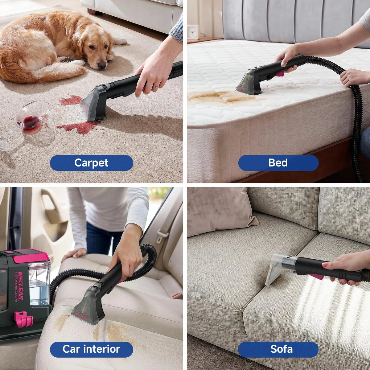 WECLEAN C5 Portable Carpet Cleaner Upholstery Deep Standard, Black pink
