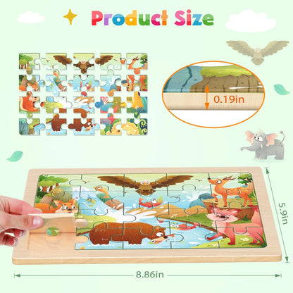 Zeoddler Wooden Puzzles for Toddlers, 4 Pack Animal Jigsaw 11.8 x 8 inches
