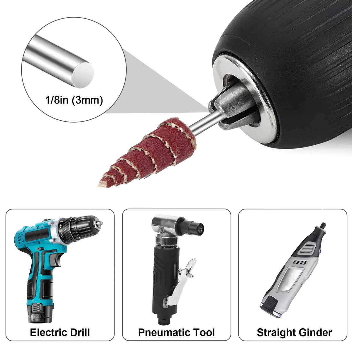 60Pcs 10mm 12mm Cone Shape Abrasive Flap Wheel 1/8inch Shank For Grinder Drill