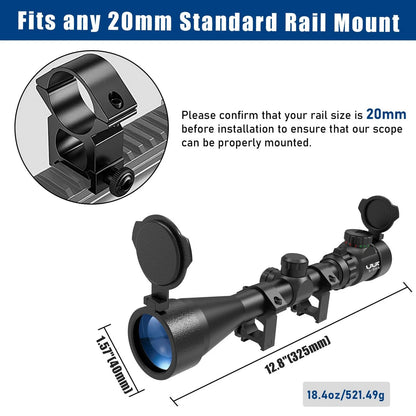 UUQ 3-9×40 Rifle Scope with Red/Green 20mm Picatinny, Blue-with illumination