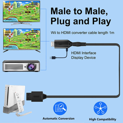 USB Cable Line For HDTV Monitor Display Wii To HDMI Adapter HD 720P/1080P