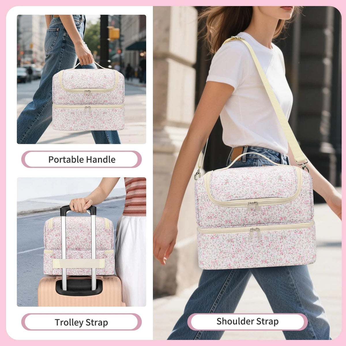 Nail Polish Organizer Bag - Organizers and 45 Slots, Pink Small Flower