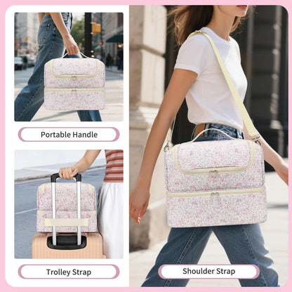 Nail Polish Organizer Bag - Organizers and 45 Slots, Pink Small Flower