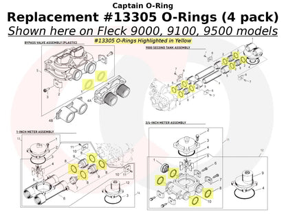 Captain O-Ring - Replacement #13305 O-Rings for Fleck/Rainsoft 2510, Black