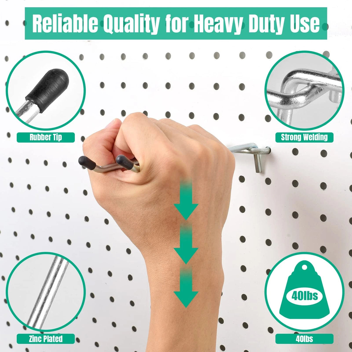 G.CORE 10 Pack Pegboard Hooks, Peg Board Tool Utility Hooks 4" and 6", Silver
