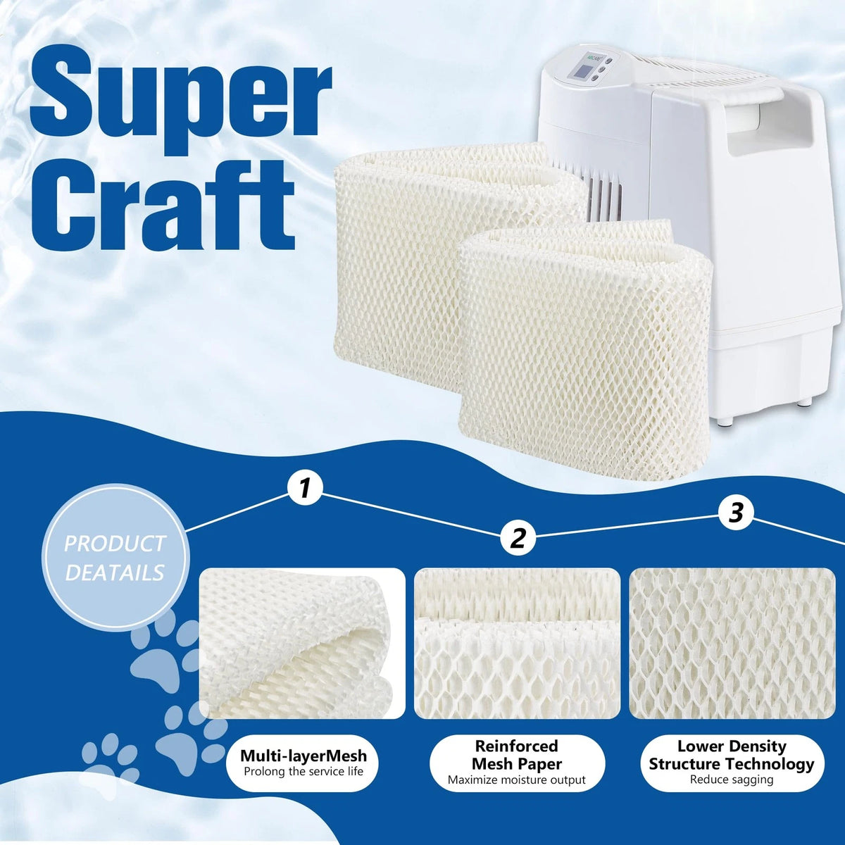 Funmit MAF2 Humidifier Wick Filter (2 Pack) Replacement Compatible with White
