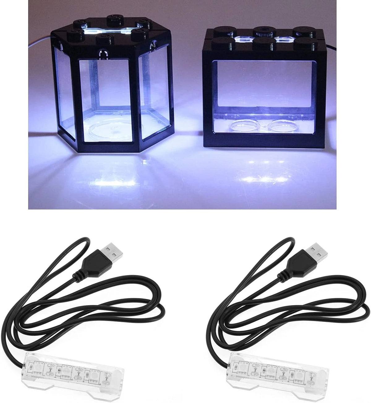 ECSiNG 2Pcs Small Aquarium Light Black Wire White USB Strip Water