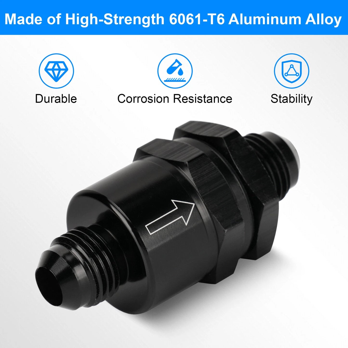 6AN Non Return One Way Inline Check Valve Fitting Aluminum-Black