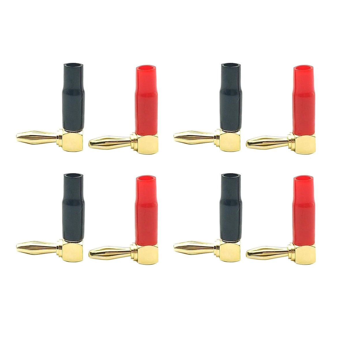 8x 90 Deg Banana Plugs Gold Plated Copper Dual Screw Solderless 10-18AWG Speaker