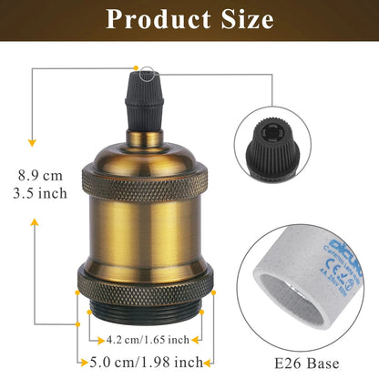 DiCUNO E26 Vintage Lamp Socket, Edison Pendant Light 4pcs, Brass