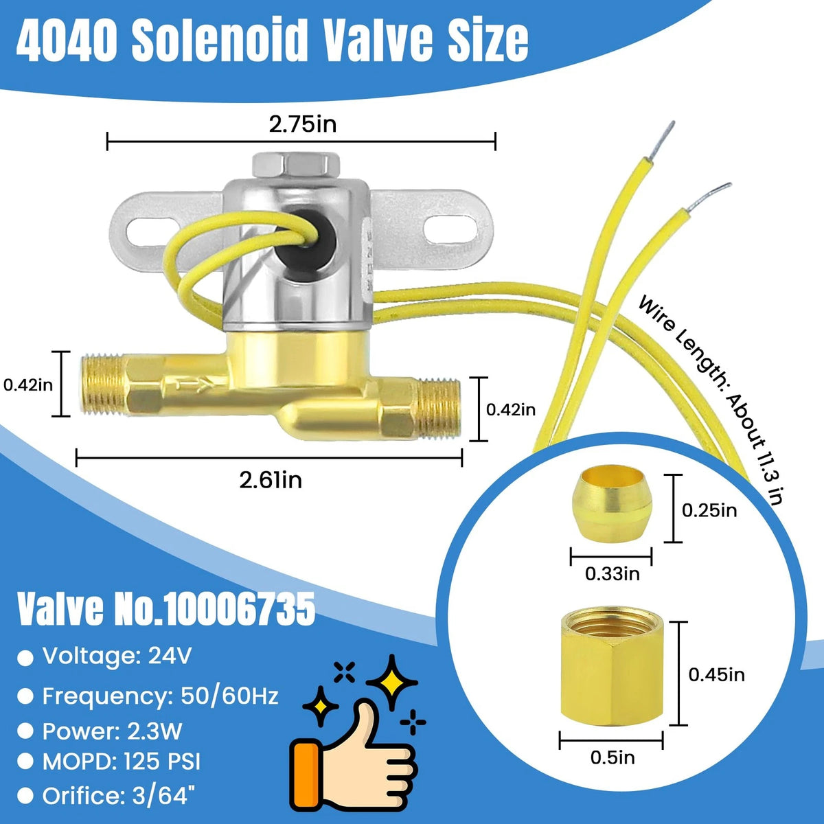 AMI PARTS Humidifier Solenoid Valve 4040 (24V, 2.3W, 60Hz) – 1/4" NPT