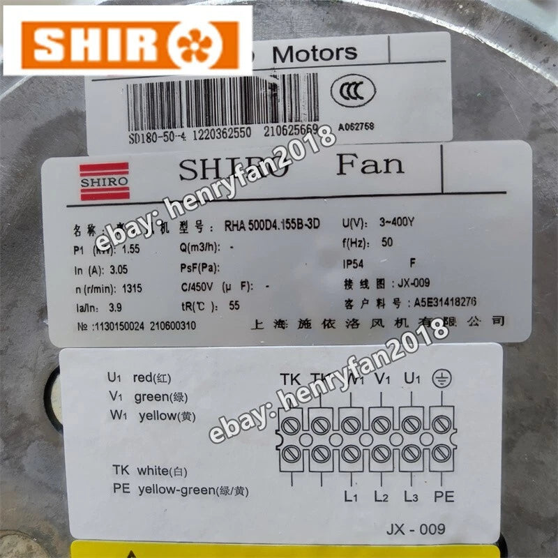 SHIRO Fan RHA500D4.155B-3D 400V 50Hz 3~ 1.55KW 3.05A 1325RPM ??500MM Cooling Fan