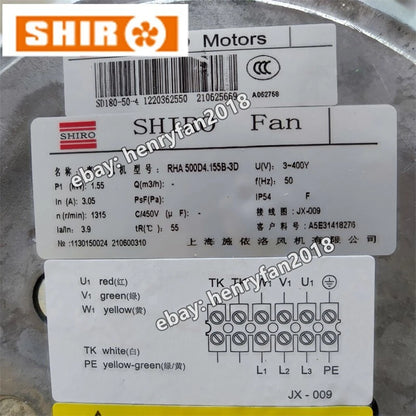 SHIRO Fan RHA500D4.155B-3D 400V 50Hz 3~ 1.55KW 3.05A 1325RPM ??500MM Cooling Fan
