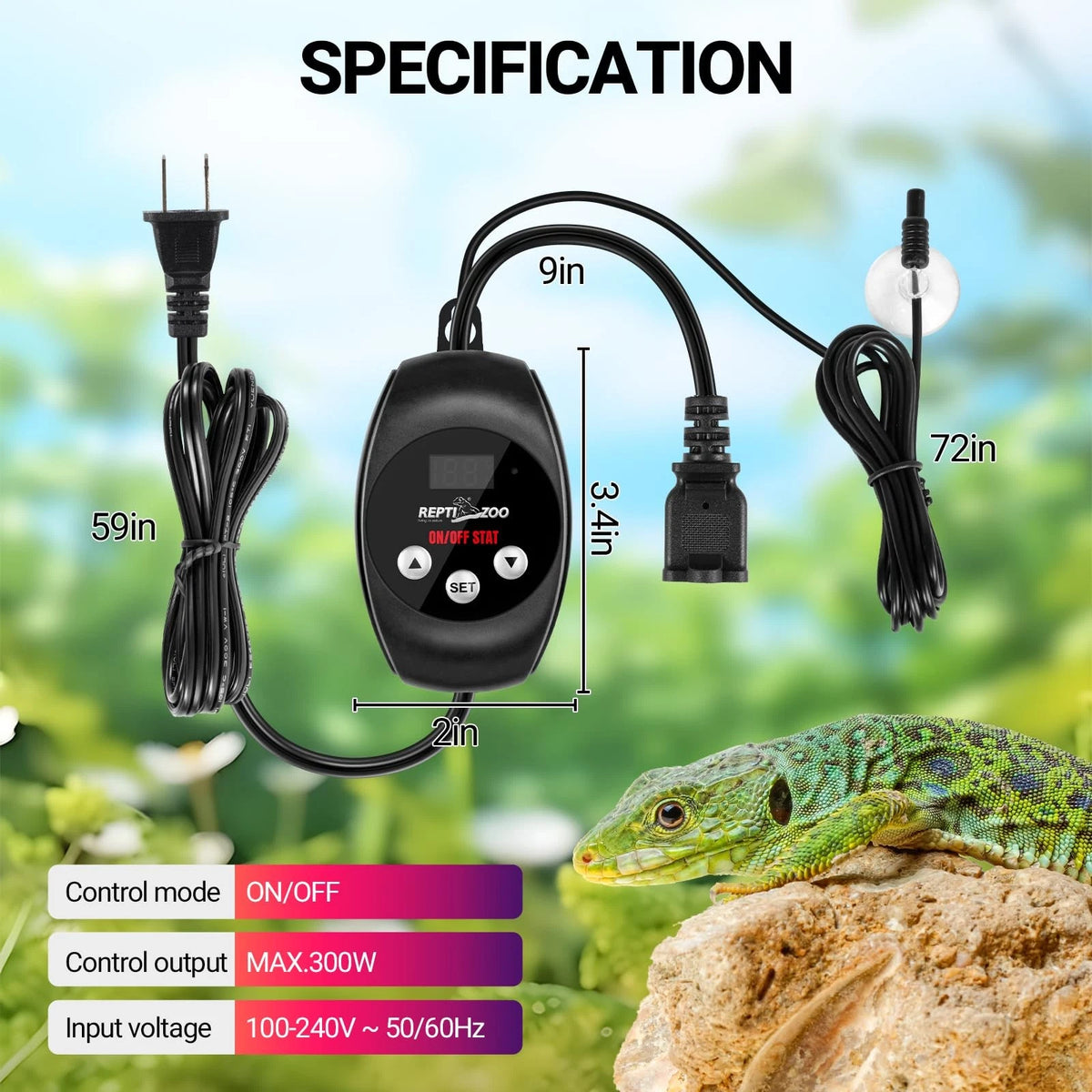 REPTI ZOO Reptile Thermostat Wide Range Temperature Controller Black