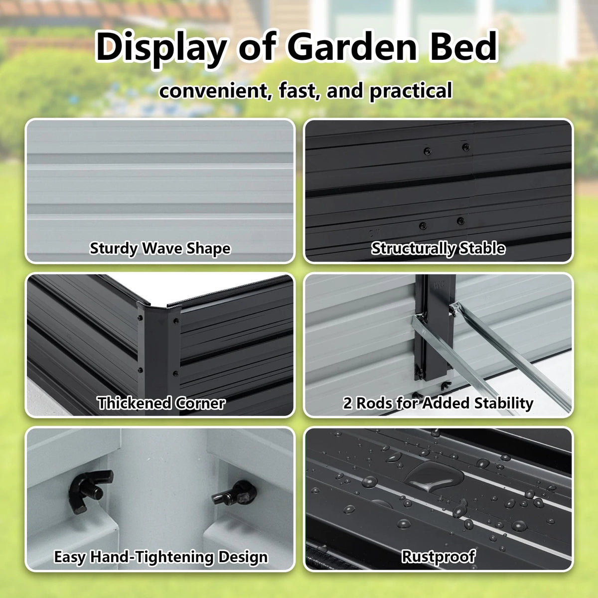 Thanaddo Galvanized Raised Garden Bed 8x4x1ft Outdoor Planter 8x4x1 ft, Black