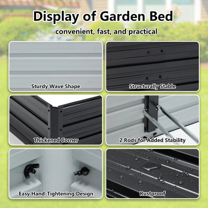 Thanaddo Galvanized Raised Garden Bed 8x4x1ft Outdoor Planter 8x4x1 ft, Black