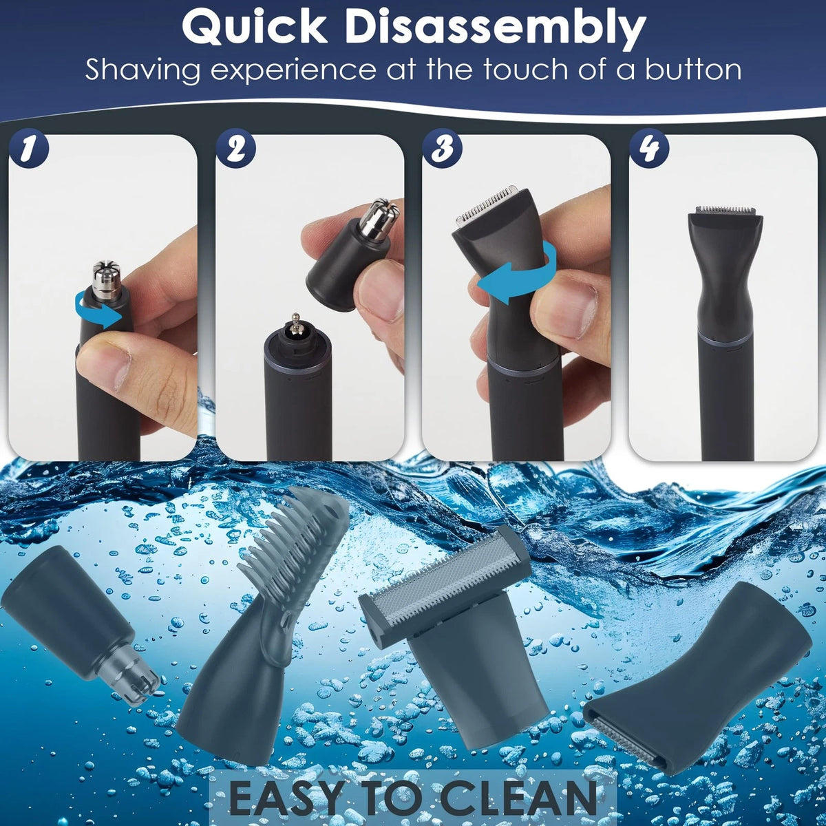 ULAIDO Body Hair Trimmer for Men, 4 in 1 Versatile Gray 4 1 (4 Heads)