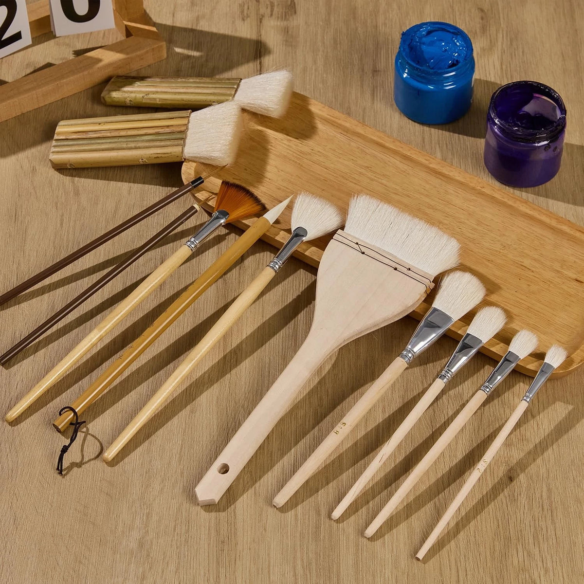 12 PCS Pottery Glaze Brushes Set with Goat Hair & Hake Beige