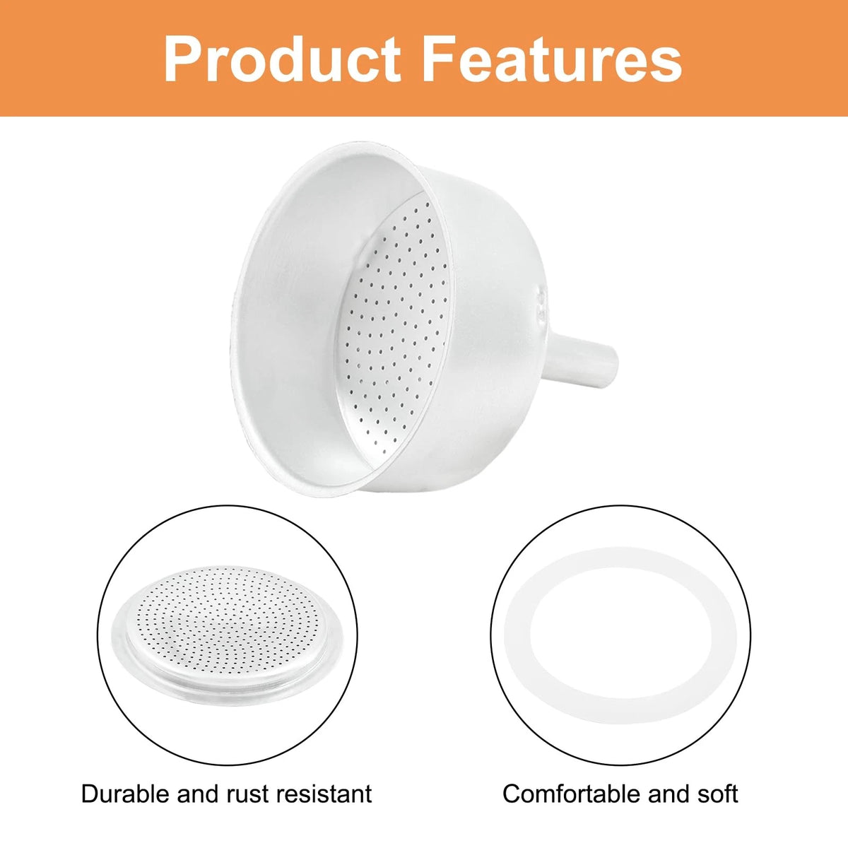 Waziaqoc 6 Cups Espresso Moka Replacement Funnel Kits, 1Pack 6 Cup, Style 2