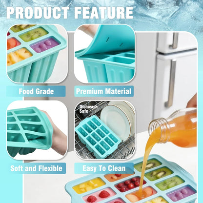 Slomg 12 Pieces Silicone Popsicles Molds, Reusable Popsicle 8"x5", Green