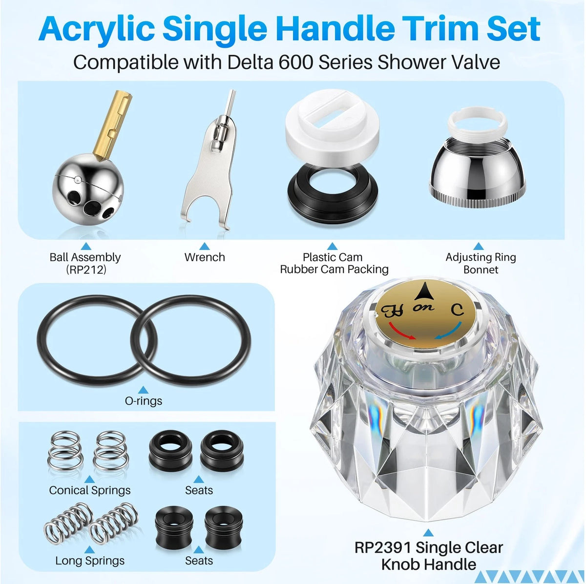 Avenuebool Acrylic Single Handle Trim Set, Complete Faucet Repair Kit Clear